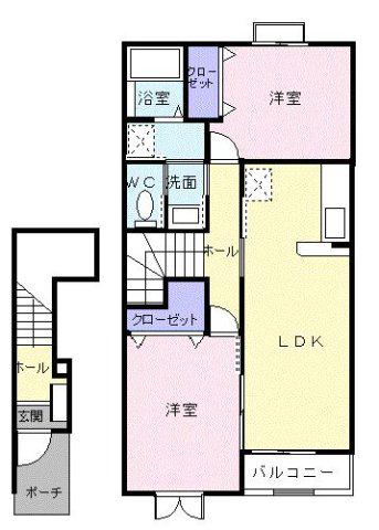 アヴニールI(2LDK/2階)の間取り写真