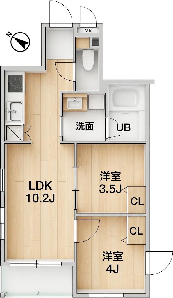 EXAM中目黒II(2LDK/2階)の間取り写真