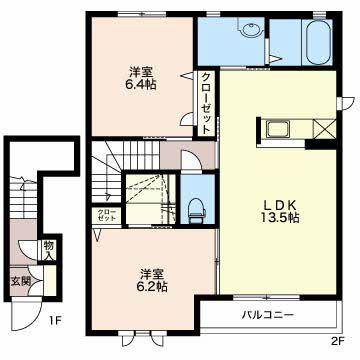 フロンティア琴塚B棟(2LDK/2階)の間取り写真
