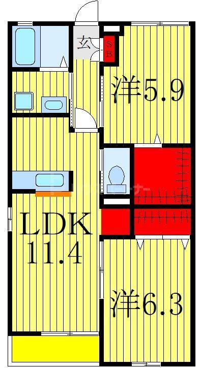 グリーンビレッジII(2LDK/1階)の間取り写真