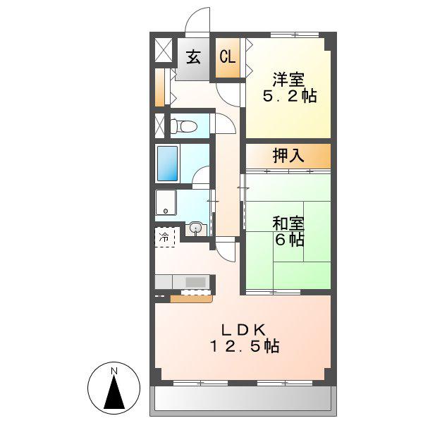 メルベーユ川畔(2LDK/2階)の間取り写真