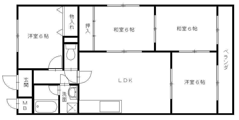友田コーポラス(4LDK/2階)の間取り写真