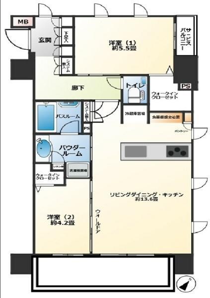 エクセレントシティ横浜関内(2LDK/5階)の間取り写真