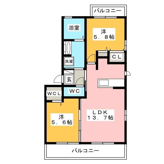 ハピネス田神駅前(2LDK/3階)の間取り写真
