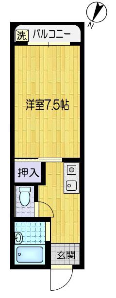スカイハイツ竜田(1K/3階)の間取り写真