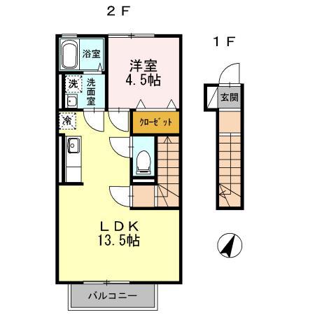 ソフィア相南(1LDK/2階)の間取り写真