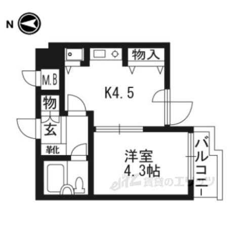 ライオンズマンション京都河原町(1K/11階)の間取り写真