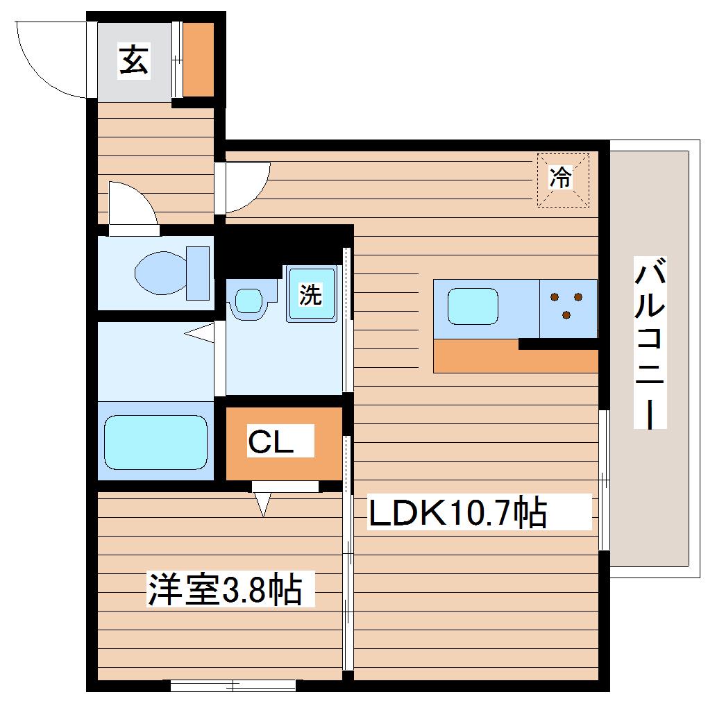 ボヌールH(1LDK/2階)の間取り写真