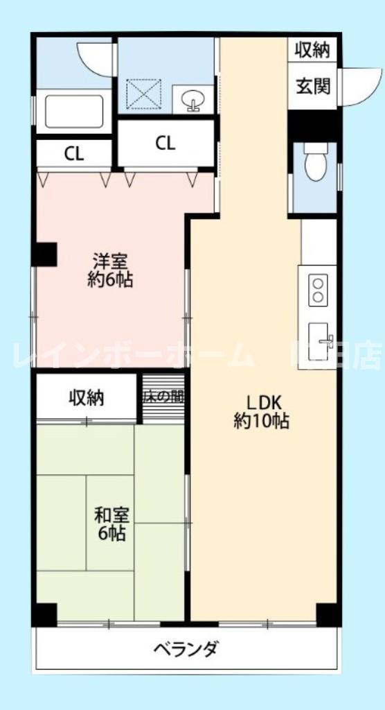 プラザ矢部(2LDK/4階)の間取り写真