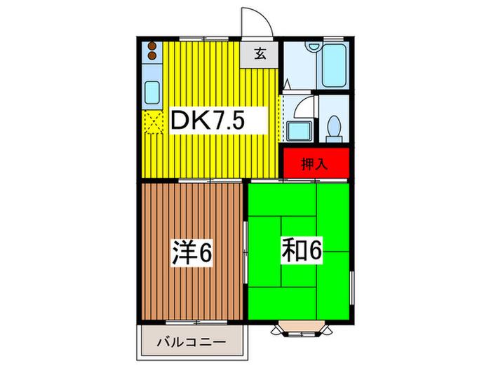クレールB(2DK/1階)の間取り写真