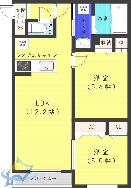 GRANDUKE北円山(2LDK/4階)の間取り写真