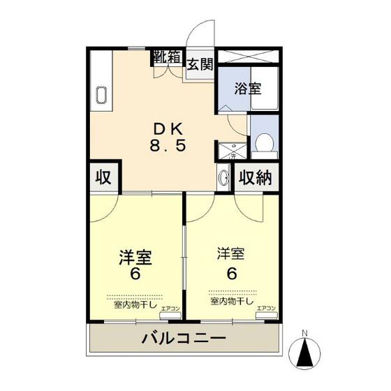 グランドハイツ西長瀬(2DK/4階)の間取り写真