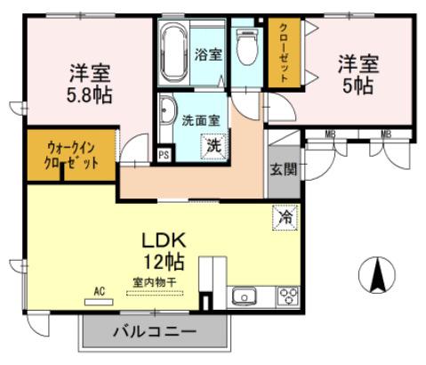 シエルブルー(2LDK/2階)の間取り写真