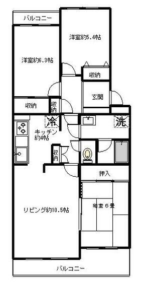 ヒールコートもえぎ野(3LDK/1階)の間取り写真