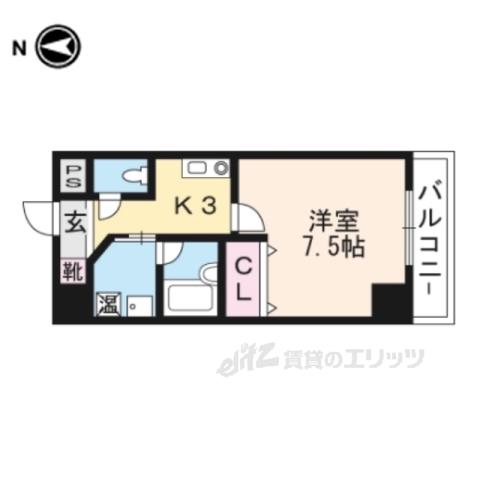 ウィズ高辻通(1K/3階)の間取り写真