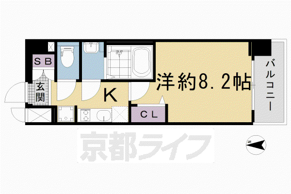 プレサンスTHE KYOTO 東福寺 イースト(1K/1階)の間取り写真