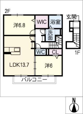 クロワール B棟(2LDK/2階)の間取り写真