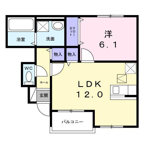 グレイスヴィラ 旧久米川町4丁目アパート(1LDK/1階)の間取り写真