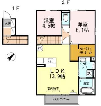 D-ROOM千代田(2LDK/2階)の間取り写真