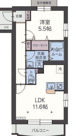 フィオーレ中田(1LDK/1階)の間取り写真