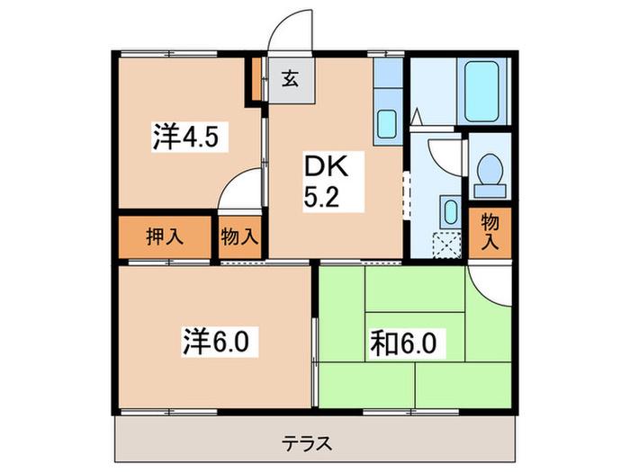 コーポ三晃B(3DK/1階)の間取り写真