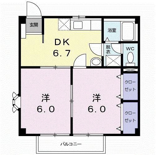 ニューシティK・S(2DK/2階)の間取り写真