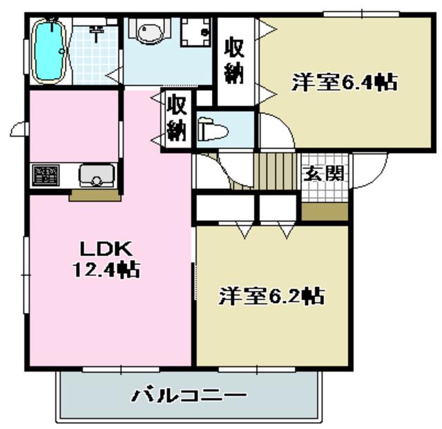 アンソレイエ・コリーヌ(2LDK/2階)の間取り写真