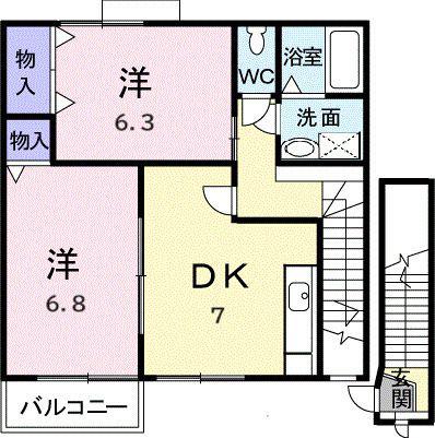 セピアコート宮浦(2DK/2階)の間取り写真