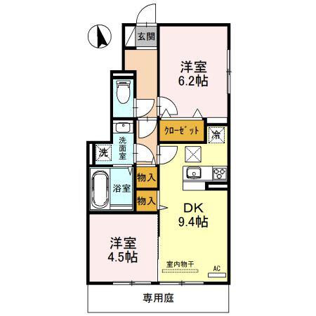 フォーリアB棟(2DK/1階)の間取り写真