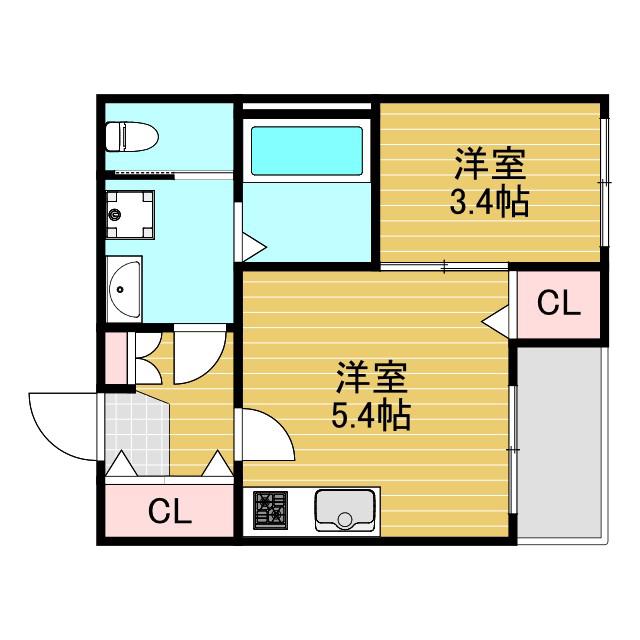 FLEUR BLANC(1DK/2階)の間取り写真