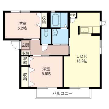 スーバン・ビラD(2LDK/2階)の間取り写真