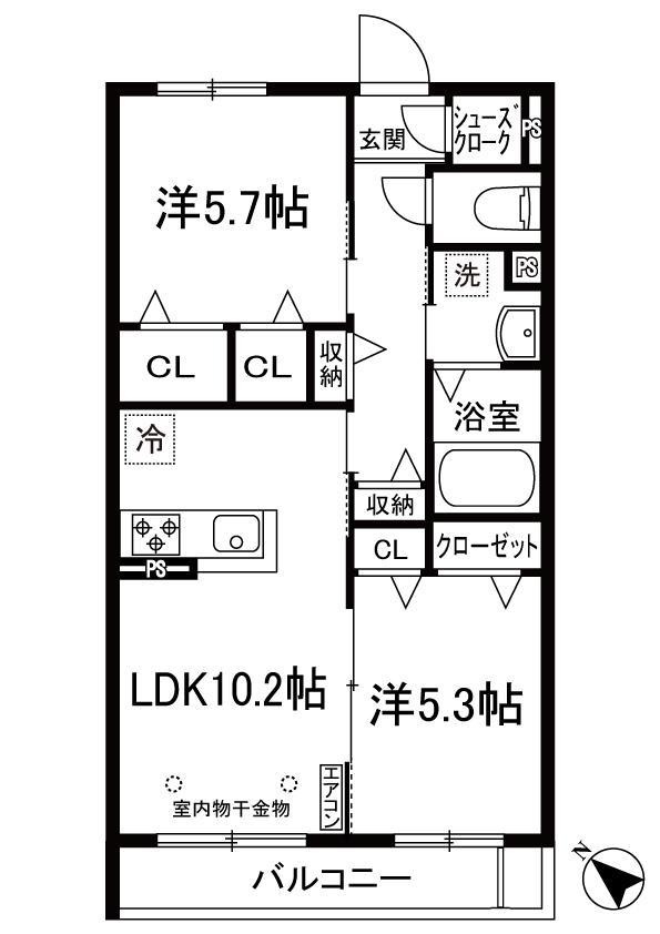 ベリーメゾン都筑(2LDK/1階)の間取り写真
