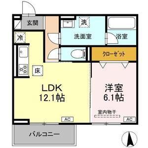 リュッカ鳥神(1LDK/1階)の間取り写真