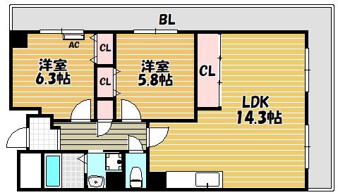 サニーヒル忍ヶ丘(2LDK/7階)の間取り写真