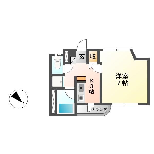 チェリーハイツIII(1K/2階)の間取り写真