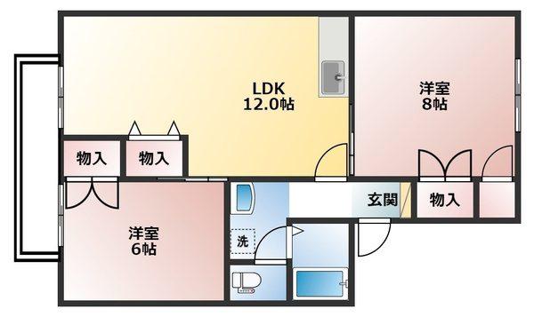 ドゥラメール小杉(2LDK/2階)の間取り写真
