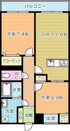 MAST中井 A棟(2LDK/3階)の間取り写真