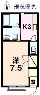 コーポ梶(1K/2階)の間取り写真