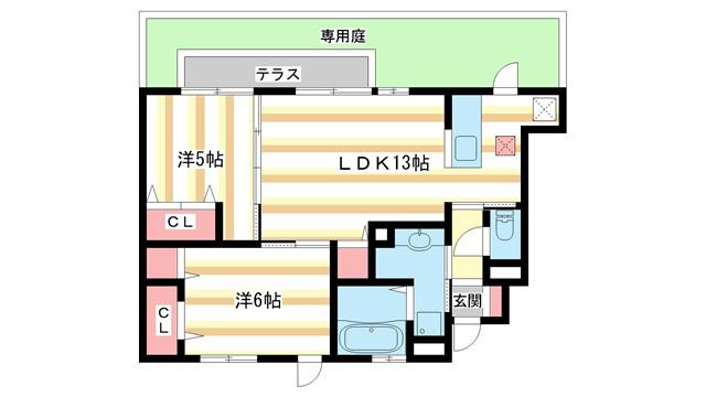 グランデュオI(2LDK/1階)の間取り写真