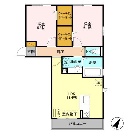 エスポワールI(2LDK/2階)の間取り写真