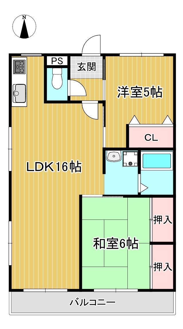 ハイツ阪井(2LDK/1階)の間取り写真