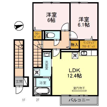 グランヴィラサン(2LDK/2階)の間取り写真