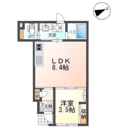 ヒールコートI(1LDK/1階)の間取り写真