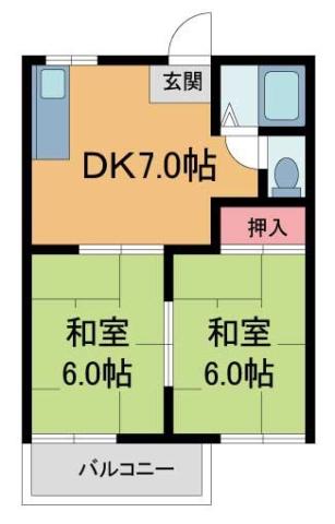 フラワーハイツ愛(2DK/1階)の間取り写真