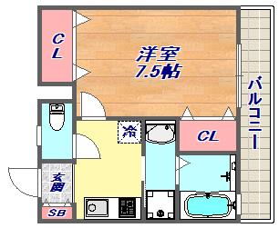 フルール岡本(1K/2階)の間取り写真
