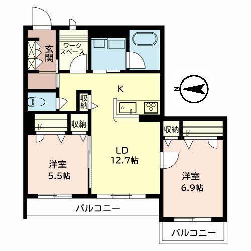 シャーメゾン小柳(2LDK/3階)の間取り写真