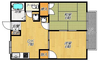 ハイツリバーサイド(2DK/1階)の間取り写真