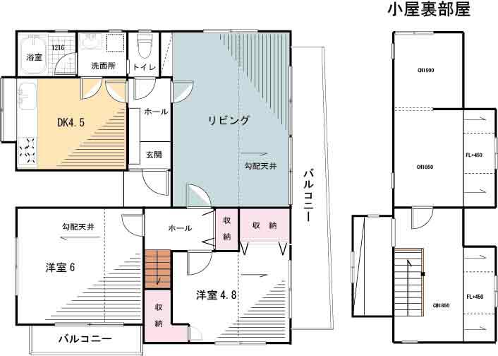 野川ハイツ(2LDK/2階)の間取り写真