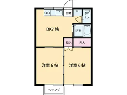 ハイツ水上(2DK/1階)の間取り写真