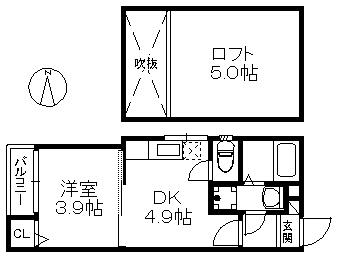 リバティー・JK(1DK/2階)の間取り写真
